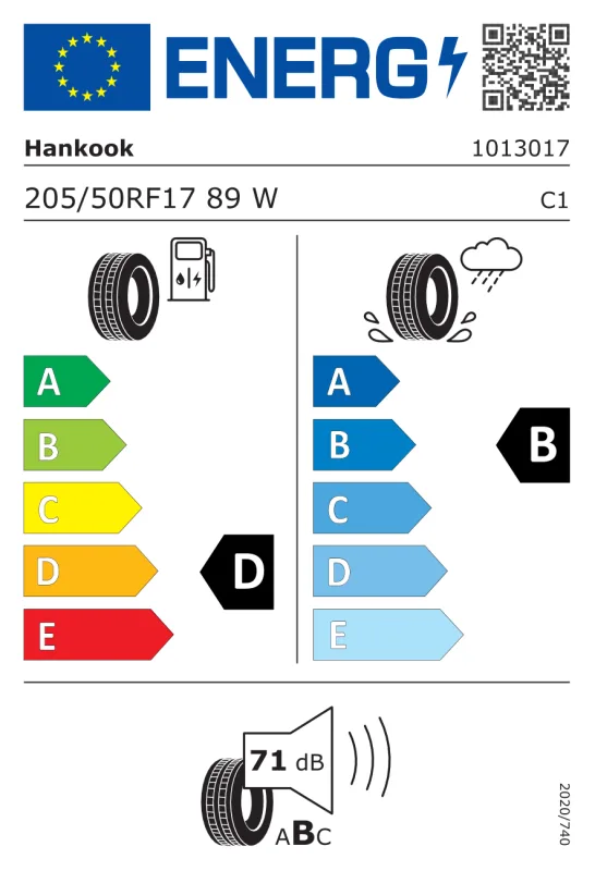EU energiacímke - Hankook 205/50RF 17 89W TL S-1 Evo-2 HRS MFS RUN-FLAT (K-117)