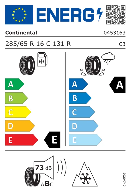 EU energiacímke - Continental 285/65R 16C 131R TL VanCont.Winter