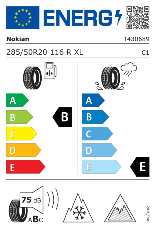 EU energiacímke - NOKIAN TYRES 285/50 R20 116R XL HAKKAPELIITTA R3 SUV M+S 3PMSF IG