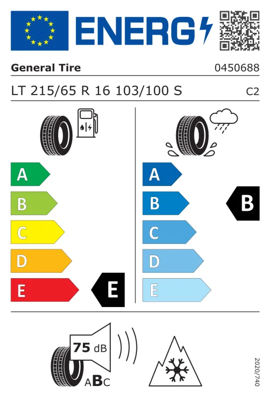 EU energiacímke - General Tire LT215/65R 16 103S TL Grabber AT-3 FR (103/100S)