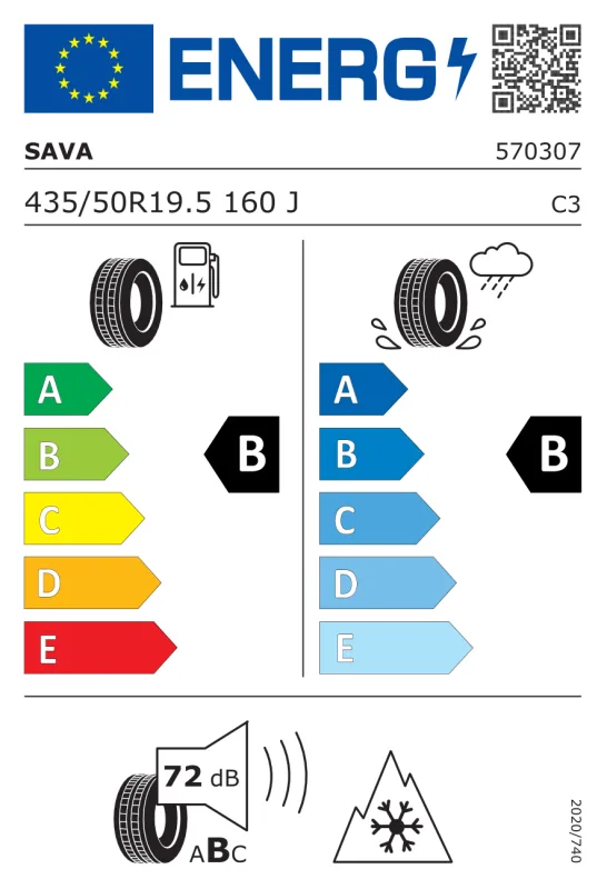 EU energiacímke - Sava 435/50 R19.5 CARGO 5 160J TL 3PMSF M+S J