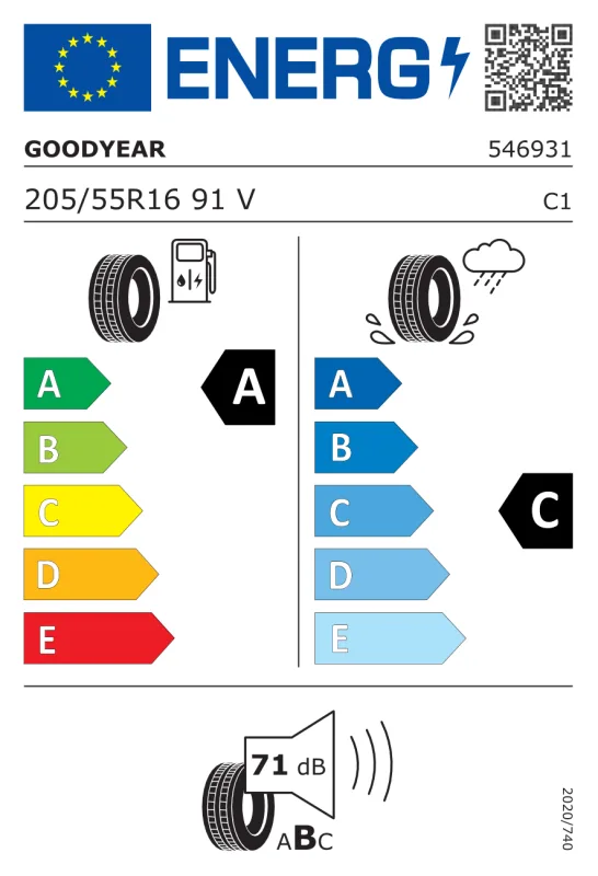 EU energiacímke - Goodyear 205/55 R16 EFFICIENTGRIP PERFORMANCE [91] V 91V