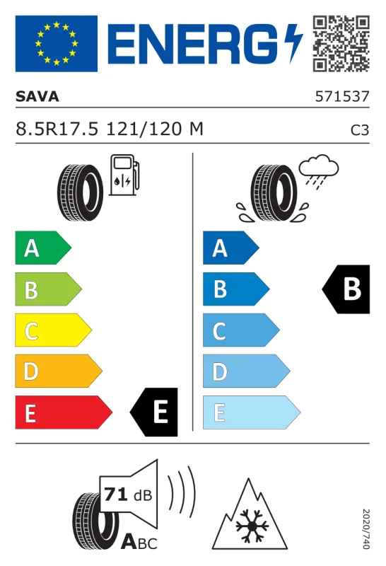 EU energiacímke - Sava 8.5 R17.5 TAMAR PLUS [121/120] M TL M+S / HÚZÓ 121/120M