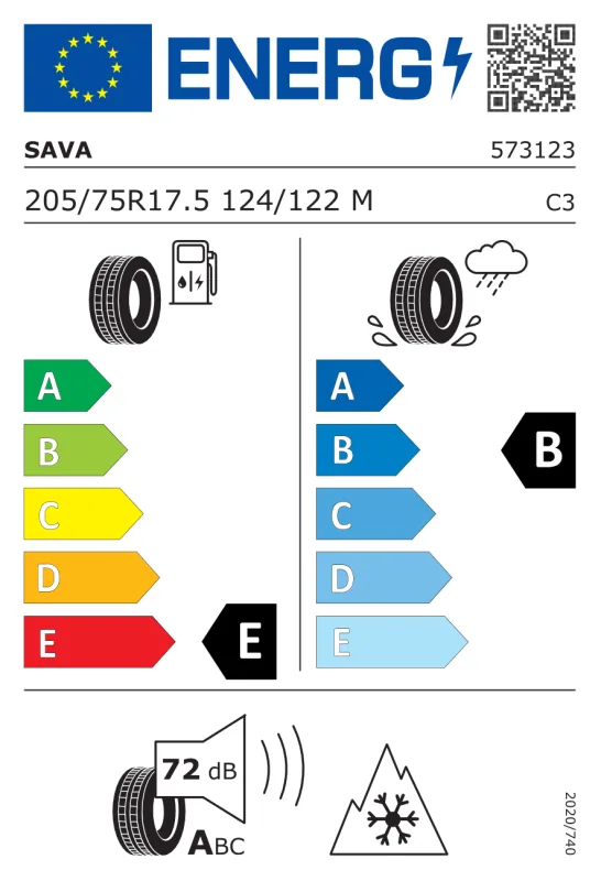 EU energiacímke - Sava 205/75 R17.5 ORJAK 4 [124/122] M TL M+S 3PMSF 124/122M