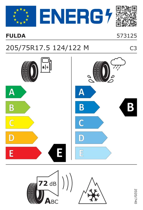 EU energiacímke - Fulda 205/75R 17.5 124M TL REGIOFORCE HA / M+S / 3PMSF