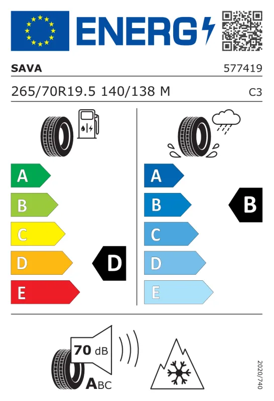 EU energiacímke - Sava 265/70 R19,5 AVANT A3 140/138M 3PMSF M+S TL 140/138MM