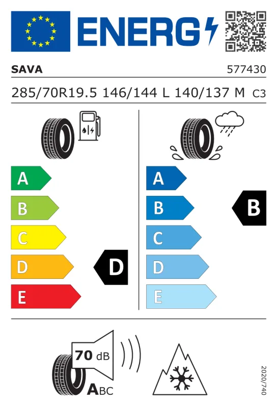 EU energiacímke - Sava 285/70 R19.5 AVANT A3 [146L/140M] TL M+S 3PMSF 146L/140ML