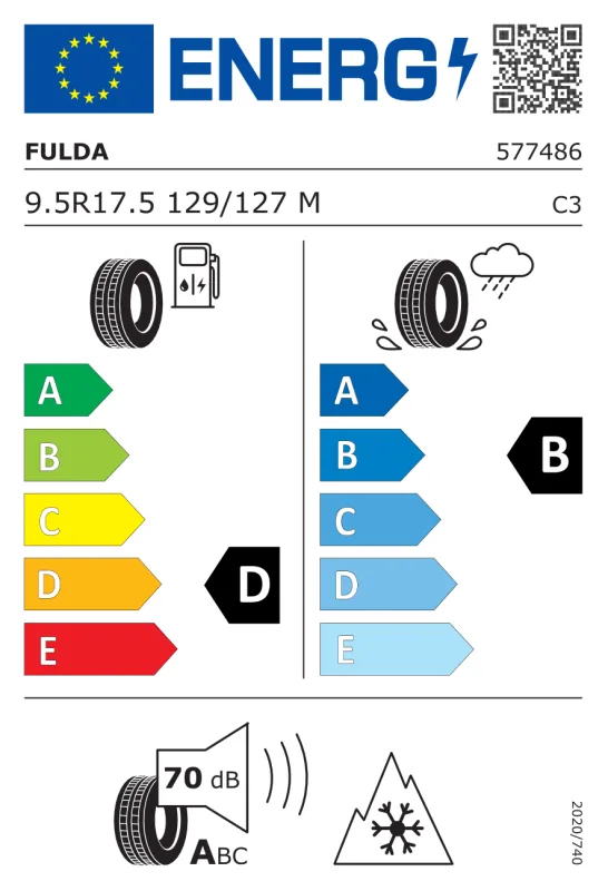 EU energiacímke - Fulda 9.5R 17.5 129M TL ECOSTAR VA,HA / M+S / 3PMSF
