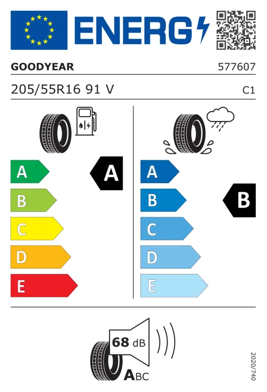 EU energiacímke - Goodyear 205/55 R16 EFFICIENTGRIP PERFORMANCE [91] V AO 91V