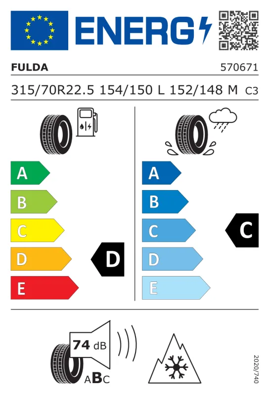 EU energiacímke - Fulda 315/70R 22.5 152M TL REGIOFORCE 3 HA / M+S / 3PMSF