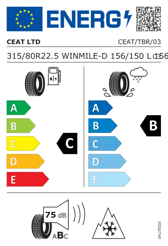 EU energiacímke - Ceat 315/80 R22.5 WINMILE-S [156/150] L TL M+S 3PMSF 156/150L