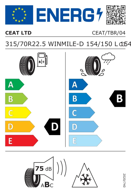 EU energiacímke - Ceat 315/80 R22.5 WINMILE-D [156/150] L TL M+S 3PMSF 156/150L