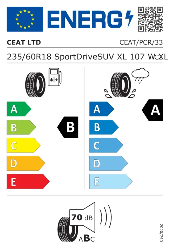 EU energiacímke - Ceat 235/60 R18 107W SportDrive XL