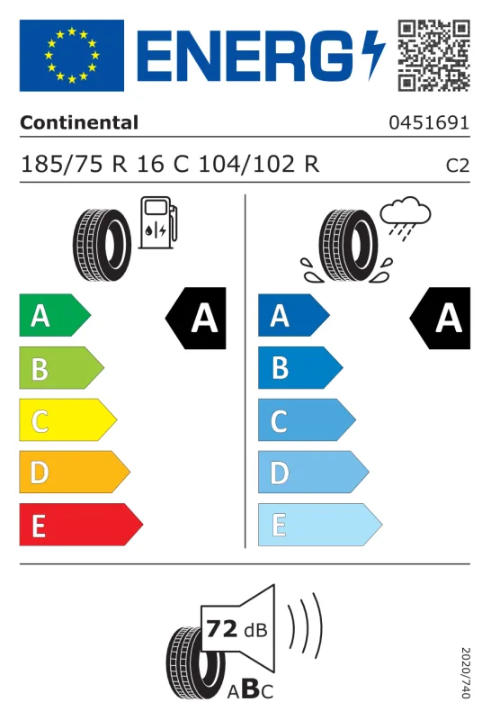 EU energiacímke - CONTINENTAL 185/75 R16 104/102R VanContact Eco C