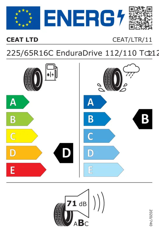 EU energiacímke - Ceat 225/65 R16C ENDURADRIVE [112/110] T 112/110T