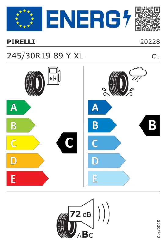 EU energiacímke - PIRELLI 245/30 R19 89Y XL P ZERO R-F