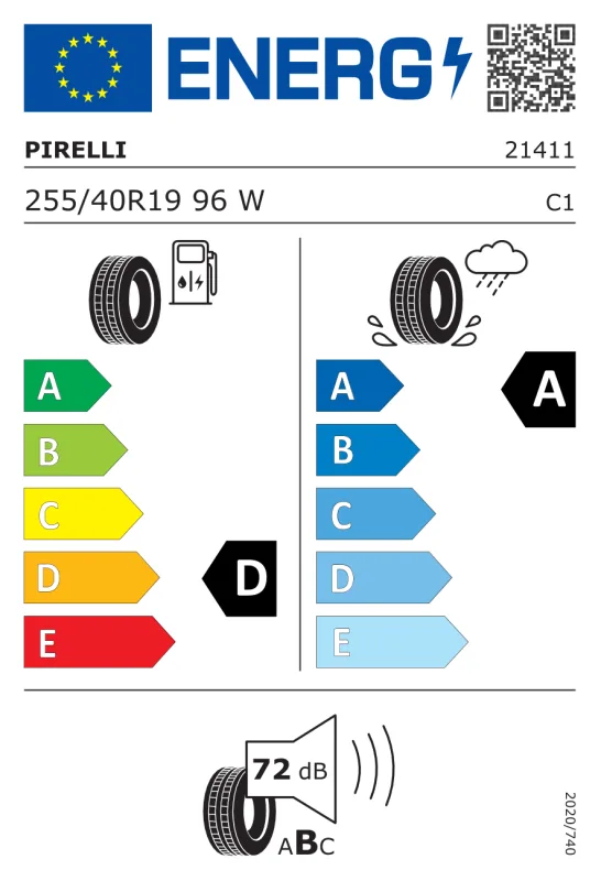 EU energiacímke - PIRELLI 255/40 R19 96W P ZERO R-F