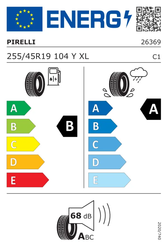 EU energiacímke - Pirelli 255/45 R19 CINTURATO P7 (P7C1) [104] Y XL PNCS AO 104Y