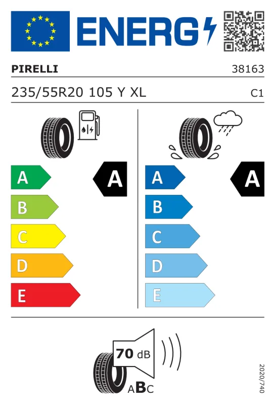 EU energiacímke - Pirelli 235/55 R20 105Y P-Zero PZ4 Sport XL Elect