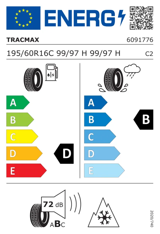 EU energiacímke - Tracmax 195/60R 16C 99H TL X-Privilo Van Saver