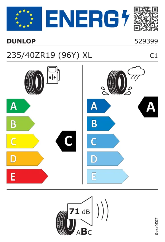 EU energiacímke - Dunlop 235/40 R19 SPORT MAXX RT [96] Y XL FP MFS DOT2024 96Y