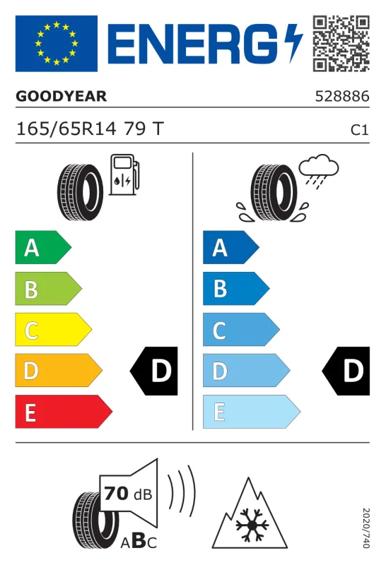 EU energiacímke - Goodyear 165/65 R14 VECTOR 4SEASONS G2 [79] T M+S 79T