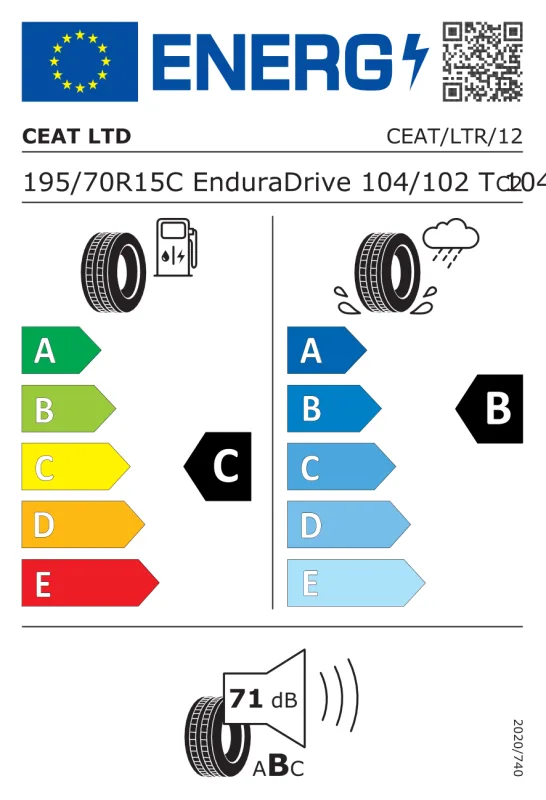 EU energiacímke - Ceat 195/70R 15C 104T TL Endura Drive