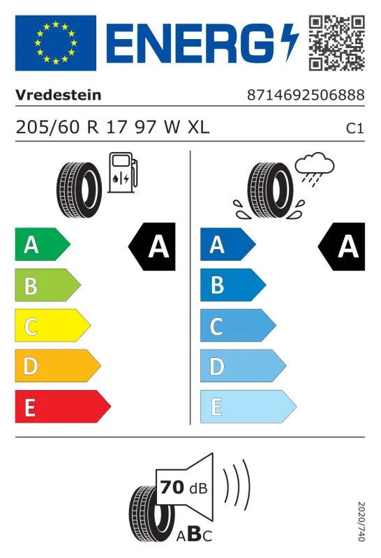EU energiacímke - Vredestein 205/60 R17 ULTRAC [97] W XL * 97W