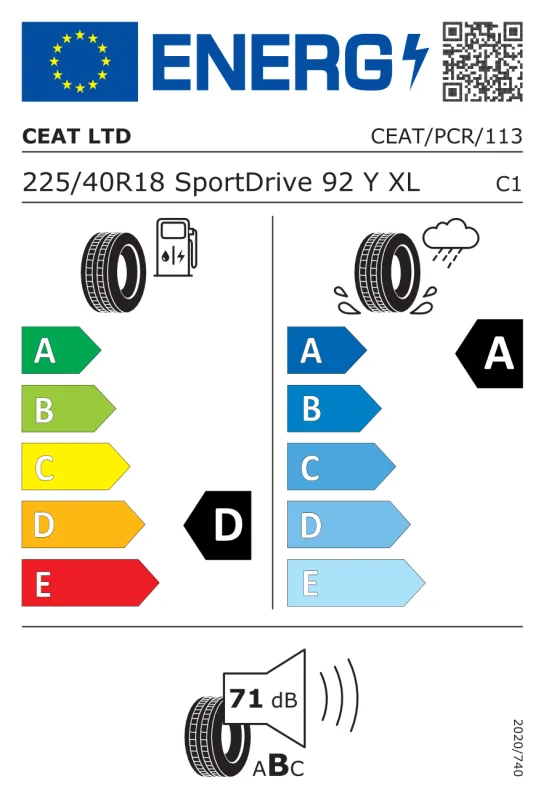 EU energiacímke - Ceat 225/40R 18 92Y TL Sport Drive XL MFS EXTRA LOAD