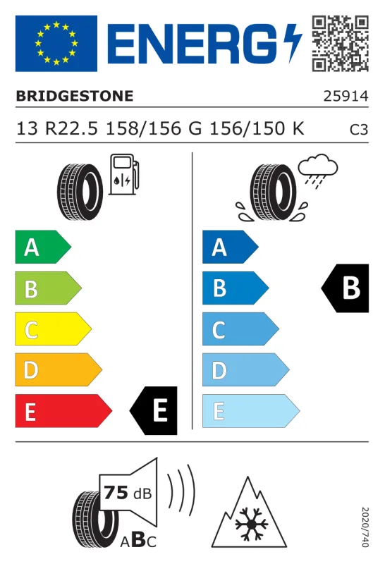 EU energiacímke - Bridgestone 13R 22.5 156K TL L355 EVO HA / M+S / 3PMSF