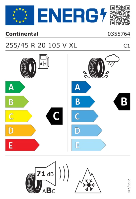 EU energiacímke - Continental 255/45R20 V TS 870P XL FR 105V