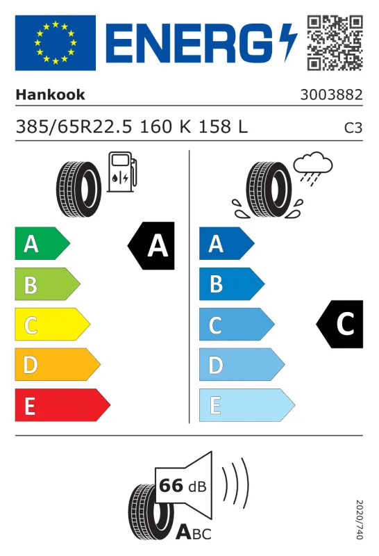 EU energiacímke - Hankook 385/65 R22.5 TL20 [160] K 160K