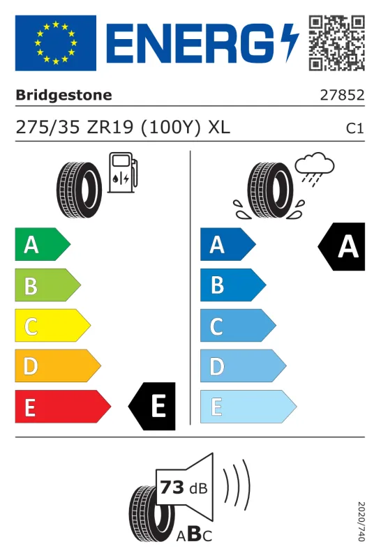 EU energiacímke - Bridgestone 275/35R19 Y PotenzaSport XL 100Y