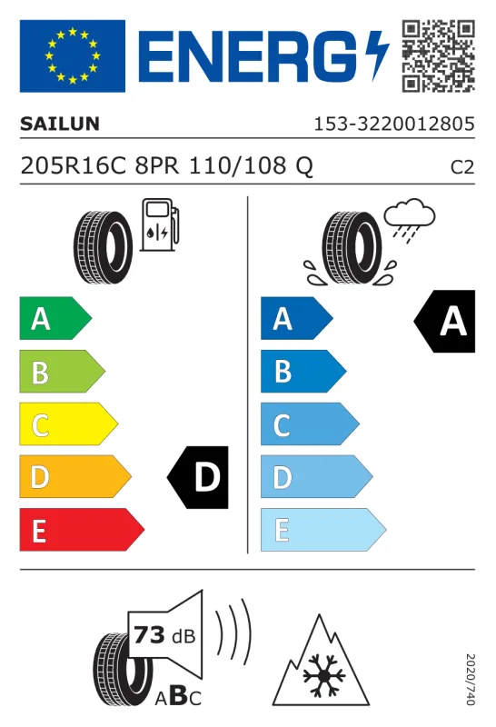 EU energiacímke - Sailun 205R16C 110/108Q TERRAMAX A/T M+S